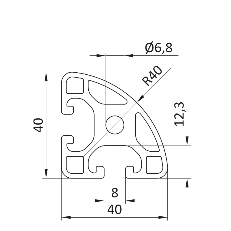 Profil aluminiowy 40x40L R40-90° [8]